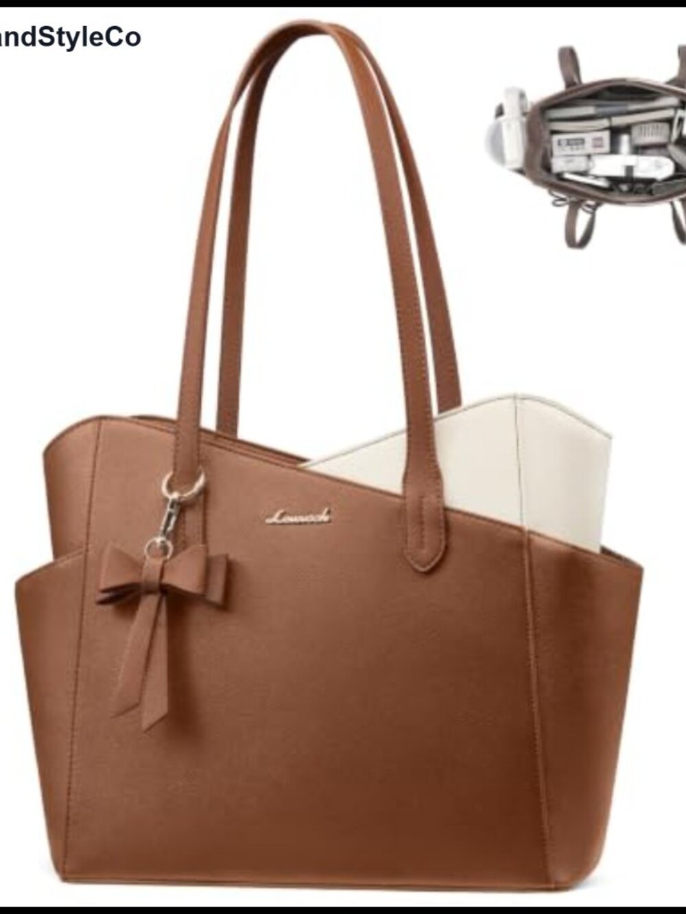 Structured PU Leather Small Tote Purse with Detachable Pendant, Fits 30oz